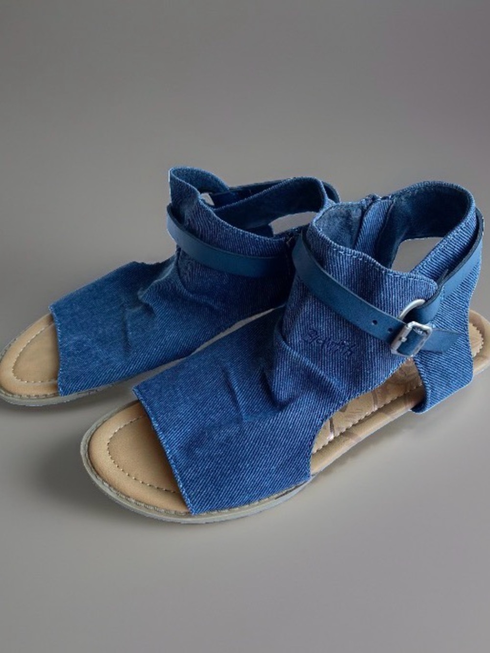 Blowfish Malibu Balla Sandals Women’s Size 8 Denim Blue Open-Toe Ankle Strap